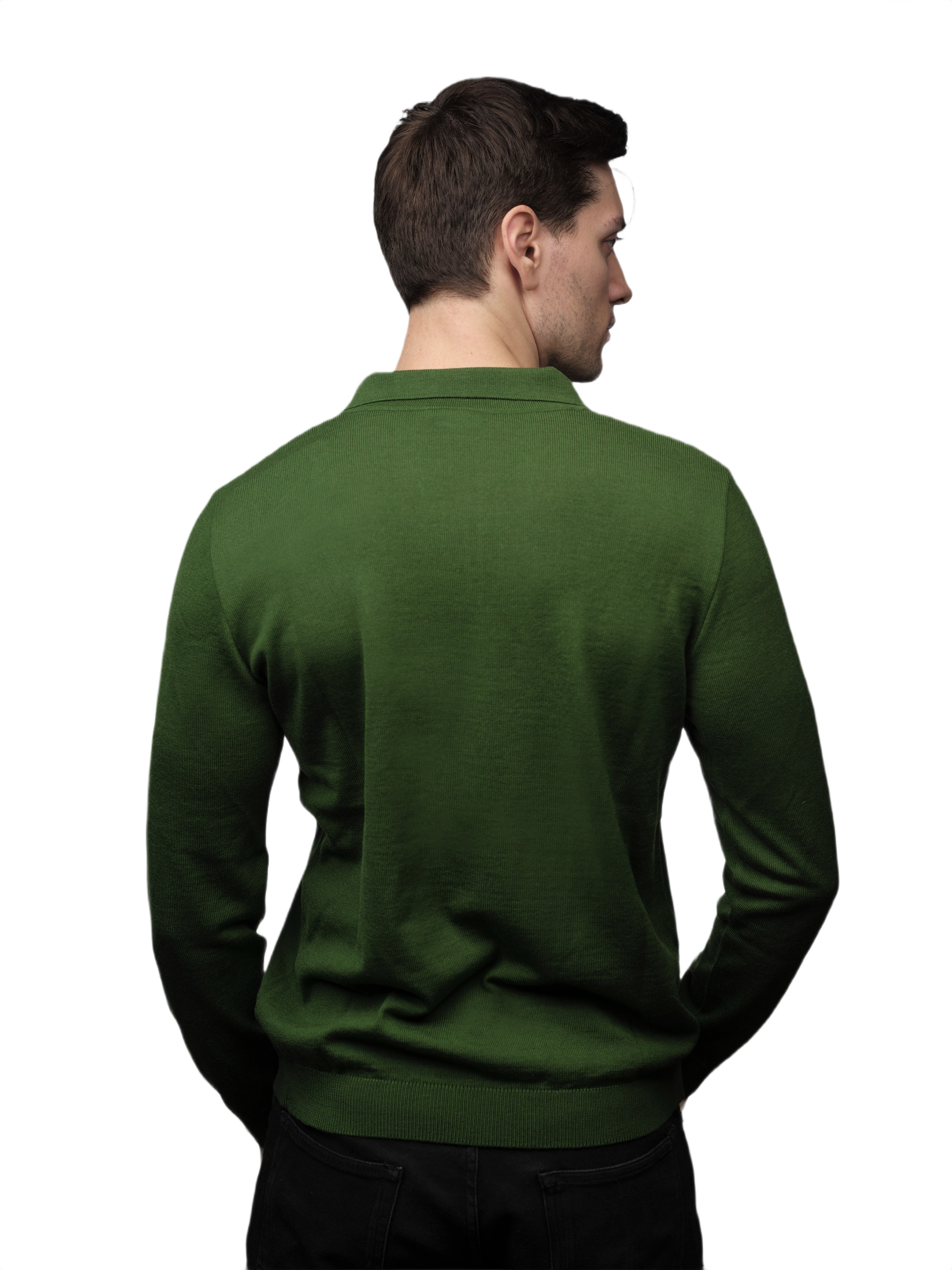 Men's long-sleeve polo shirt in extrafine merino wool