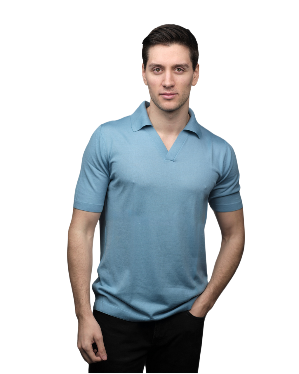 Men's Short-Sleeved Polo Shirt in Pure Extrafine Merino Wool