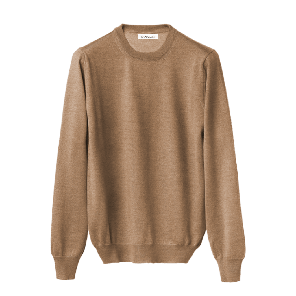 Men's Crew Neck Sweater in Cashmere, Silk, and Extrafine Merino Wool Blend