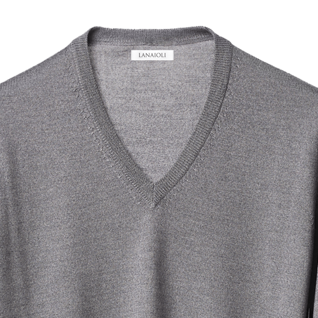 Men's V-Neck Sweater in Cashmere, Silk, and Extrafine Merino Wool Blend