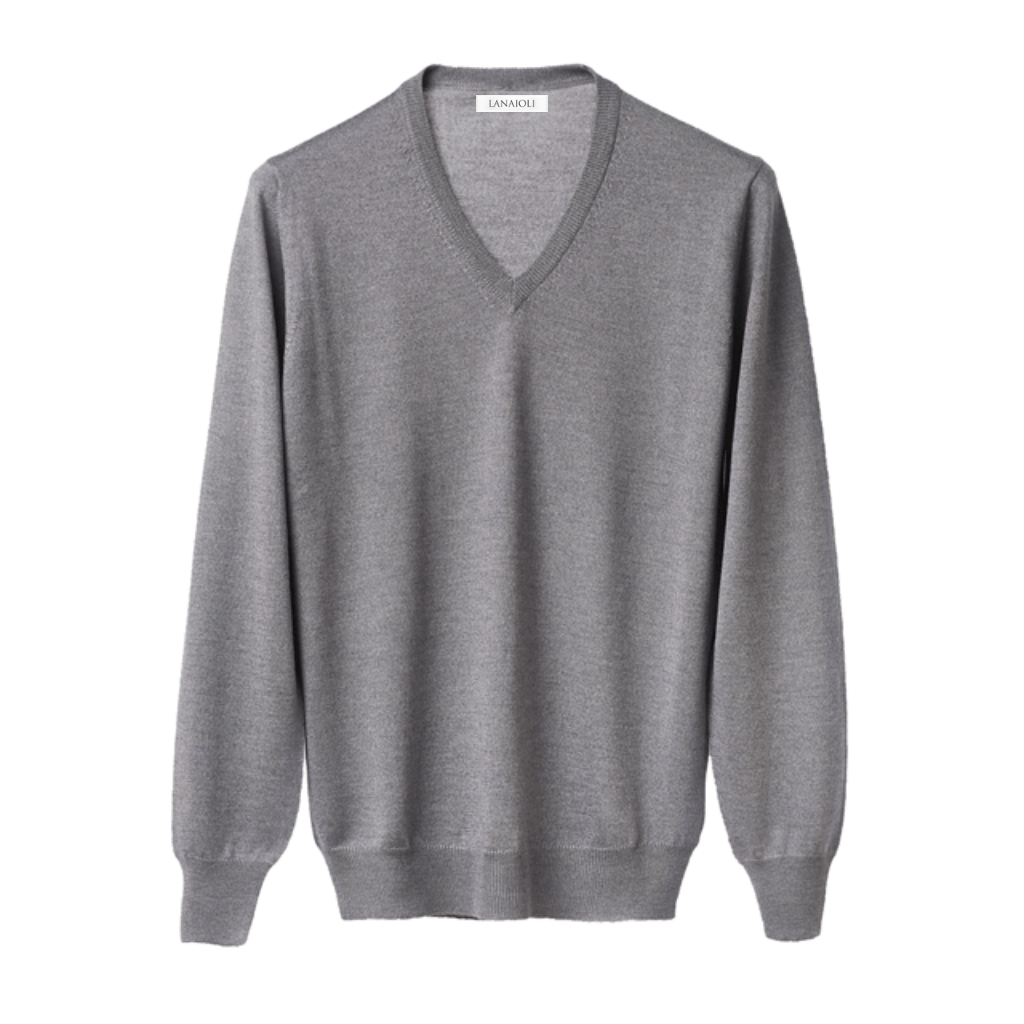 Men's V-Neck Sweater in Cashmere, Silk, and Extrafine Merino Wool Blend