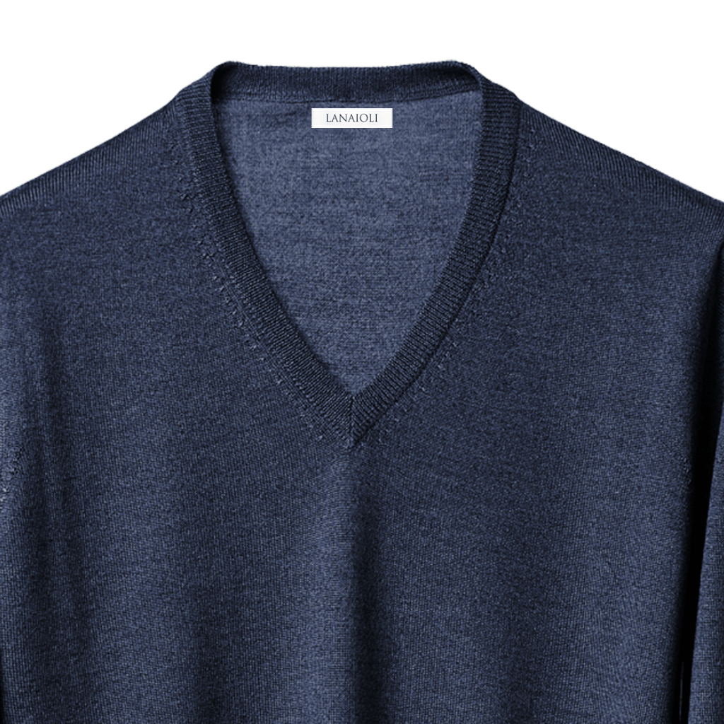Men's V-Neck Sweater in Cashmere, Silk, and Extrafine Merino Wool Blend
